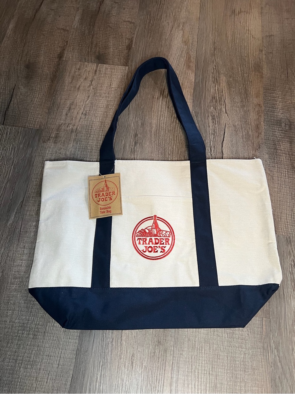 2026 Trader Joe's Navy Blue Canvas Tote Bag - Classic Heavy-Duty Canvas (FL1129)